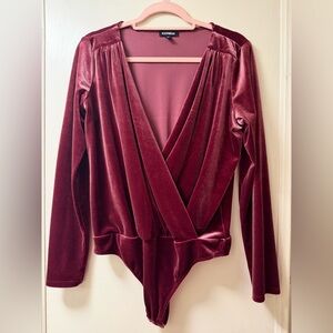 Express Velvet Long Sleeve Bodysuit Burgundy 💰
